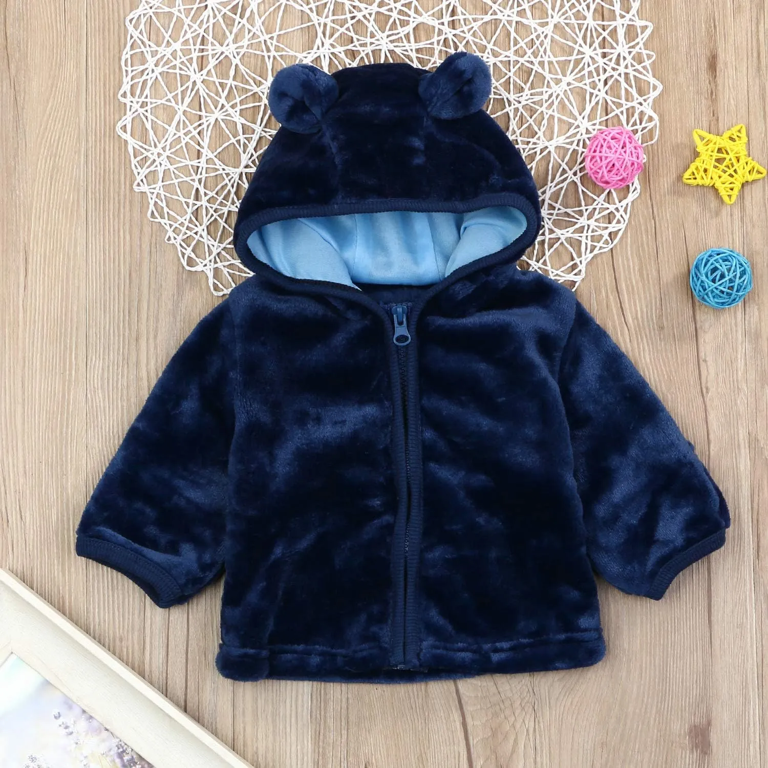 Noubeau Infant Baby Boys Girls Fleece Ears Hat with Lined Hooded Zipper Up Jacket Coat Tops Outwear Overcoat Warm Fall Winte
