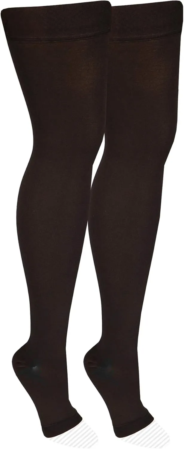 NuVein Medical Compression Stockings, 30-40 mmHg Support, Women & Men Thigh Length Hose, Open Toe, Black, Medium