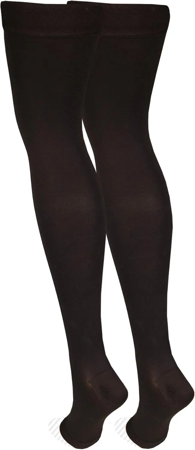 NuVein Medical Compression Stockings, 30-40 mmHg Support, Women & Men Thigh Length Hose, Open Toe, Black, Medium