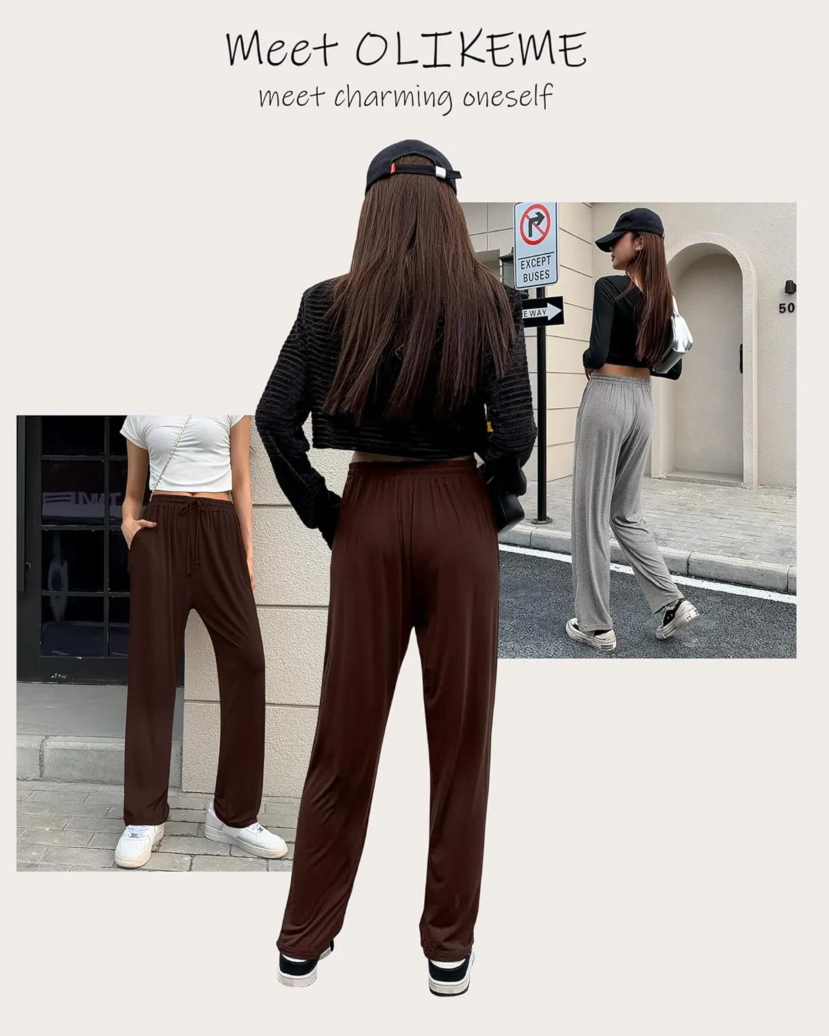 OLIKEME Womens Yoga Pants Loose Comfy Casual Lounge Pants Wide Leg Running Pants Lightweight Workout Pants with Pockets