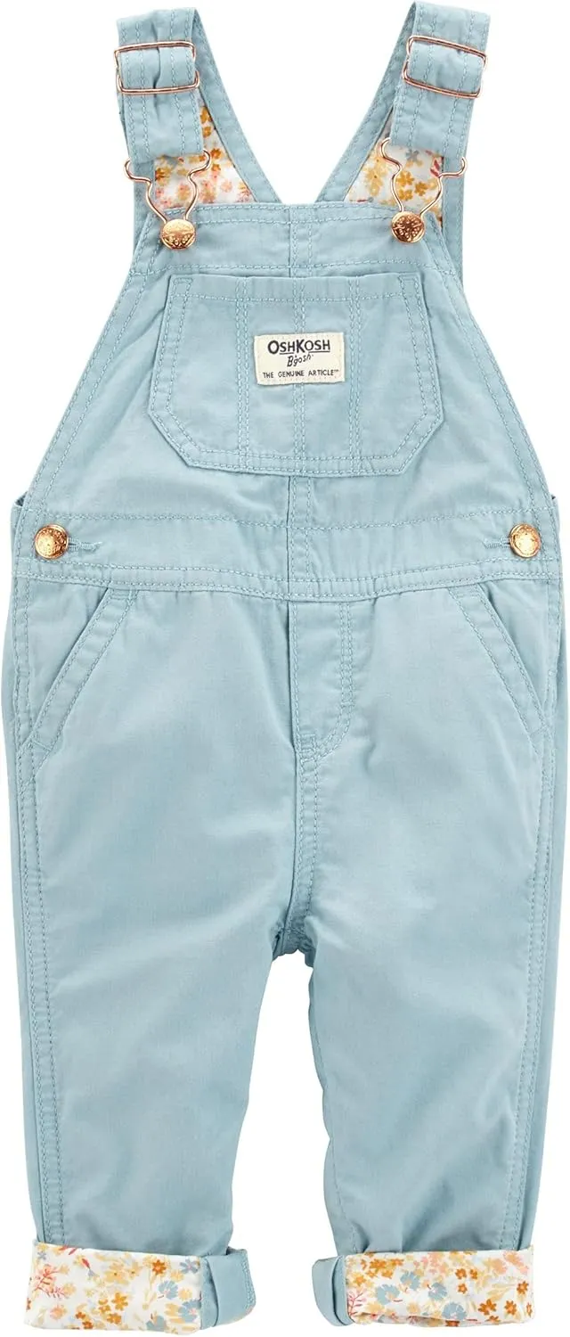 OshKosh B'Gosh Girls World's Best Overalls, Green Floral, 3M