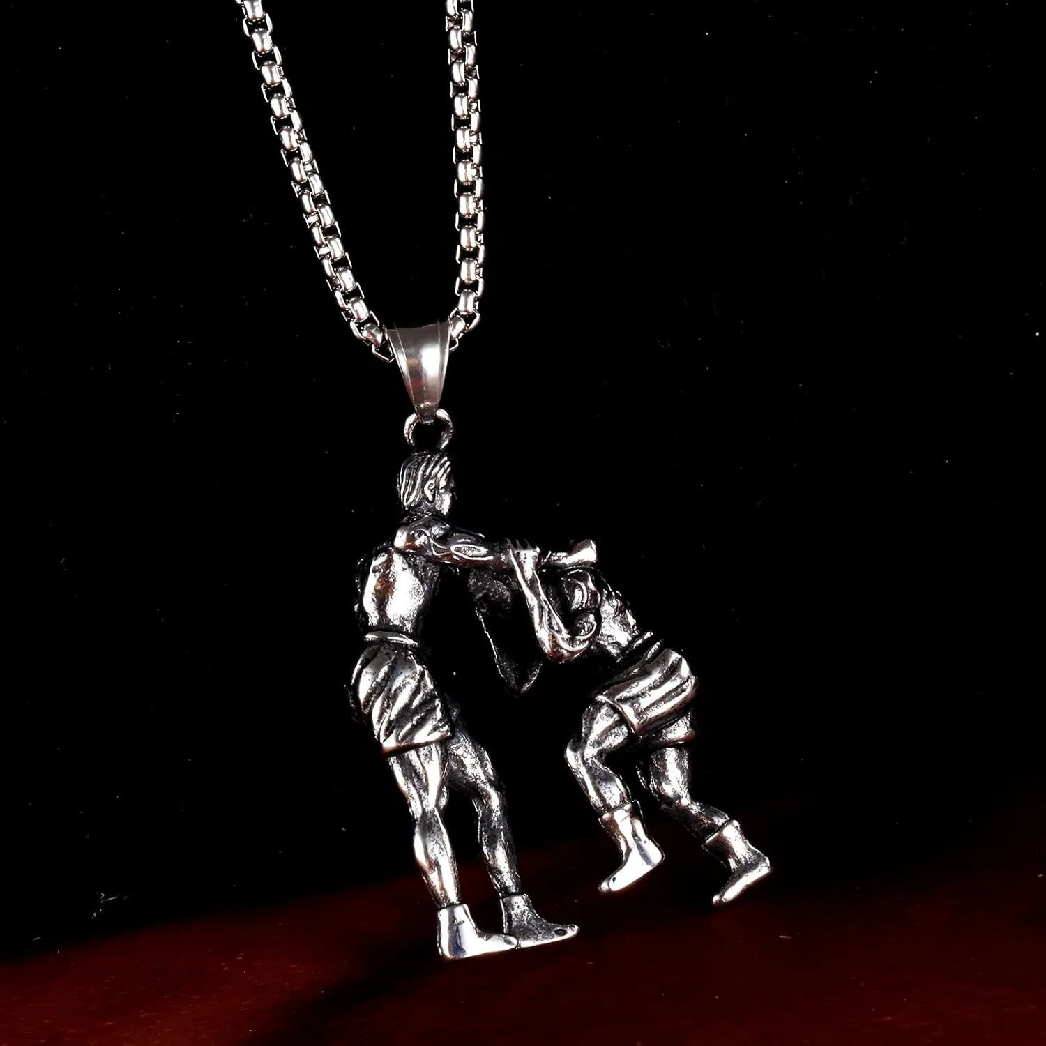 PAMTIER Men's Stainless Steel Sports Necklace Wrestling Pendant