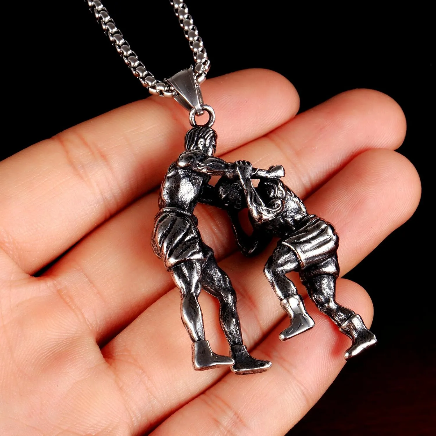 PAMTIER Men's Stainless Steel Sports Necklace Wrestling Pendant