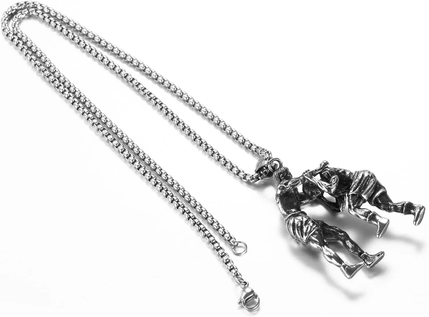 PAMTIER Men's Stainless Steel Sports Necklace Wrestling Pendant