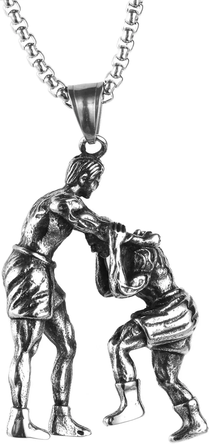 PAMTIER Men's Stainless Steel Sports Necklace Wrestling Pendant