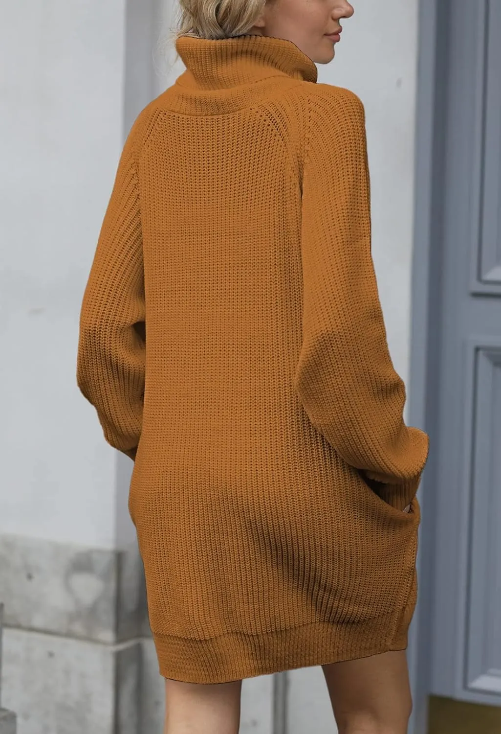 Pink Queen Women's Loose Turtleneck Oversize Long Pullover Sweater Dress