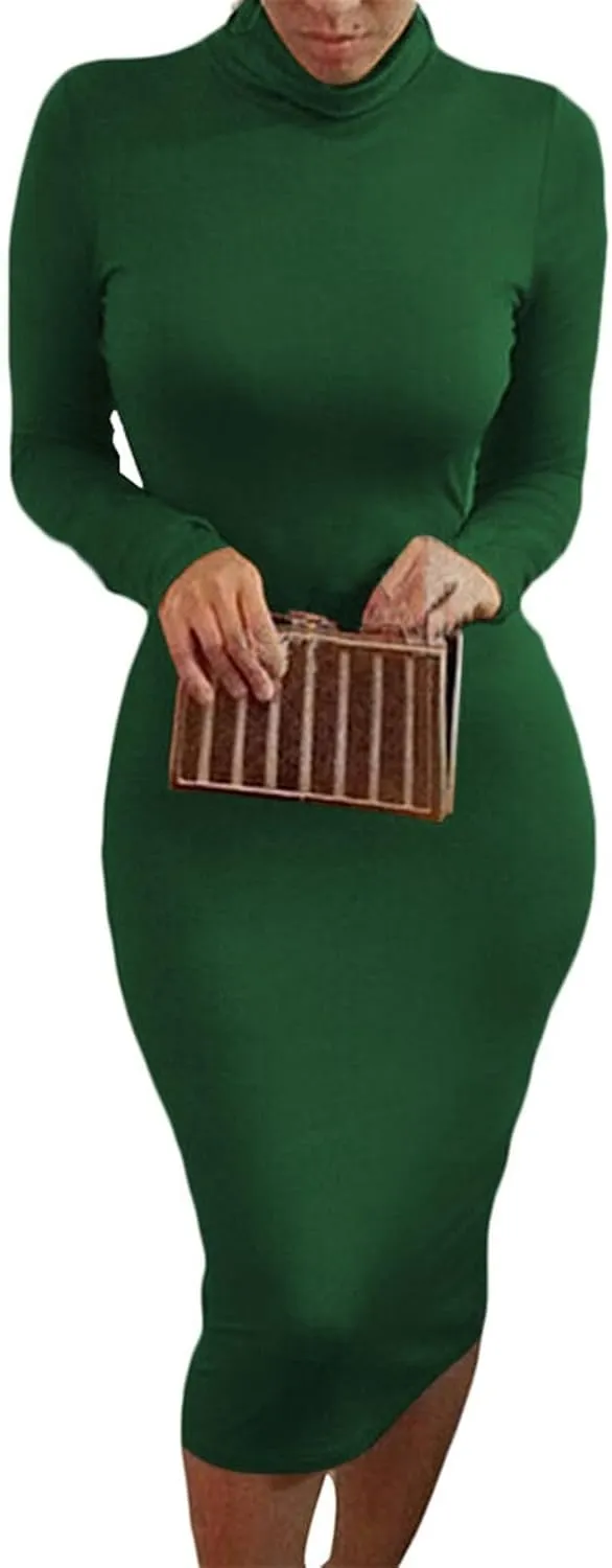 Pink Queen Womens Sexy Knit Dress High Neck Long Sleeve Bodycon Cutout Midi Dresses