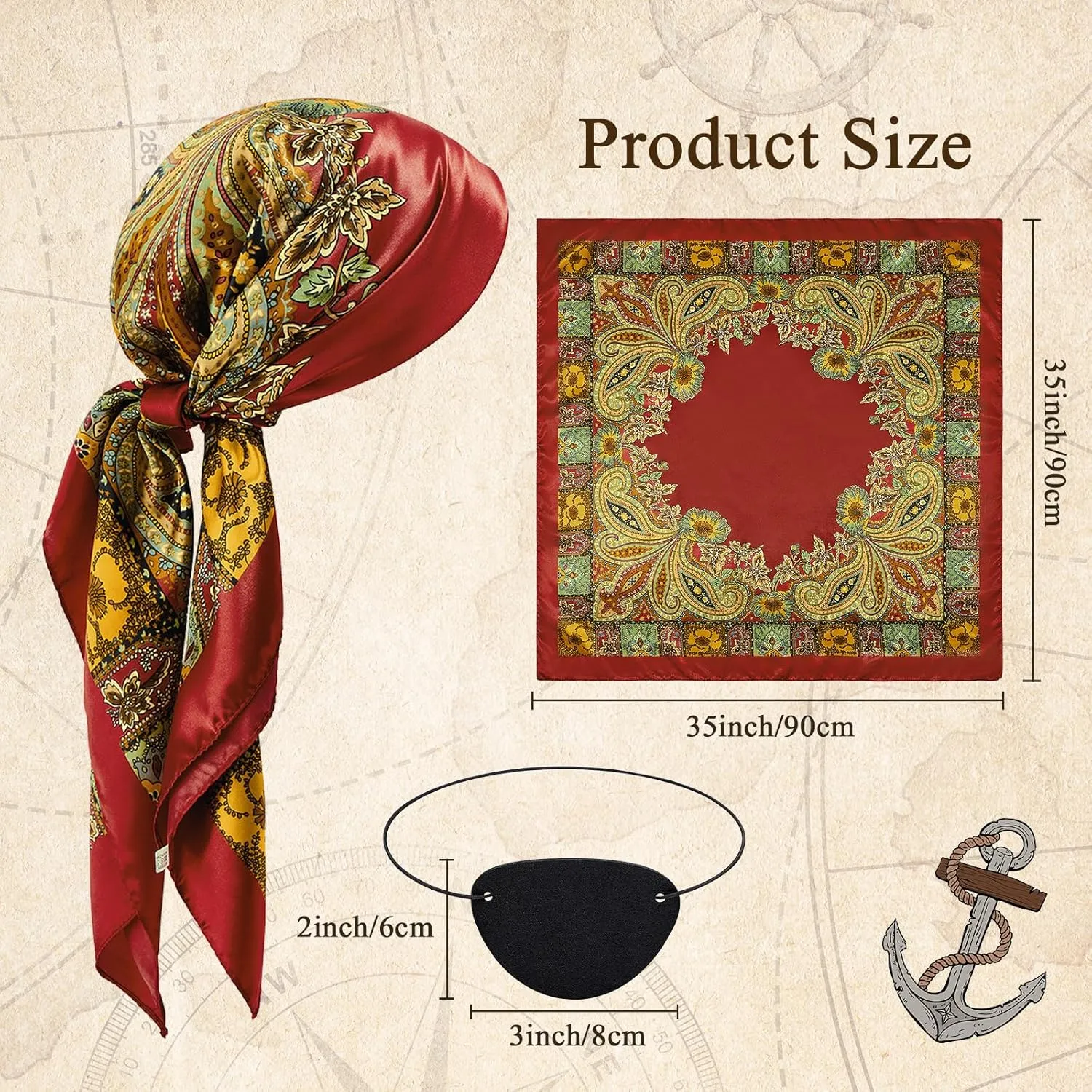 Pirate Costume Accessories Set Women Men Pirate Head Scarf Hat Pirate Eye Patch Headband Cosplay for Halloween Costume Party