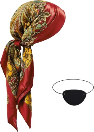 Pirate Costume Accessories Set Women Men Pirate Head Scarf Hat Pirate Eye Patch Headband Cosplay for Halloween Costume Party