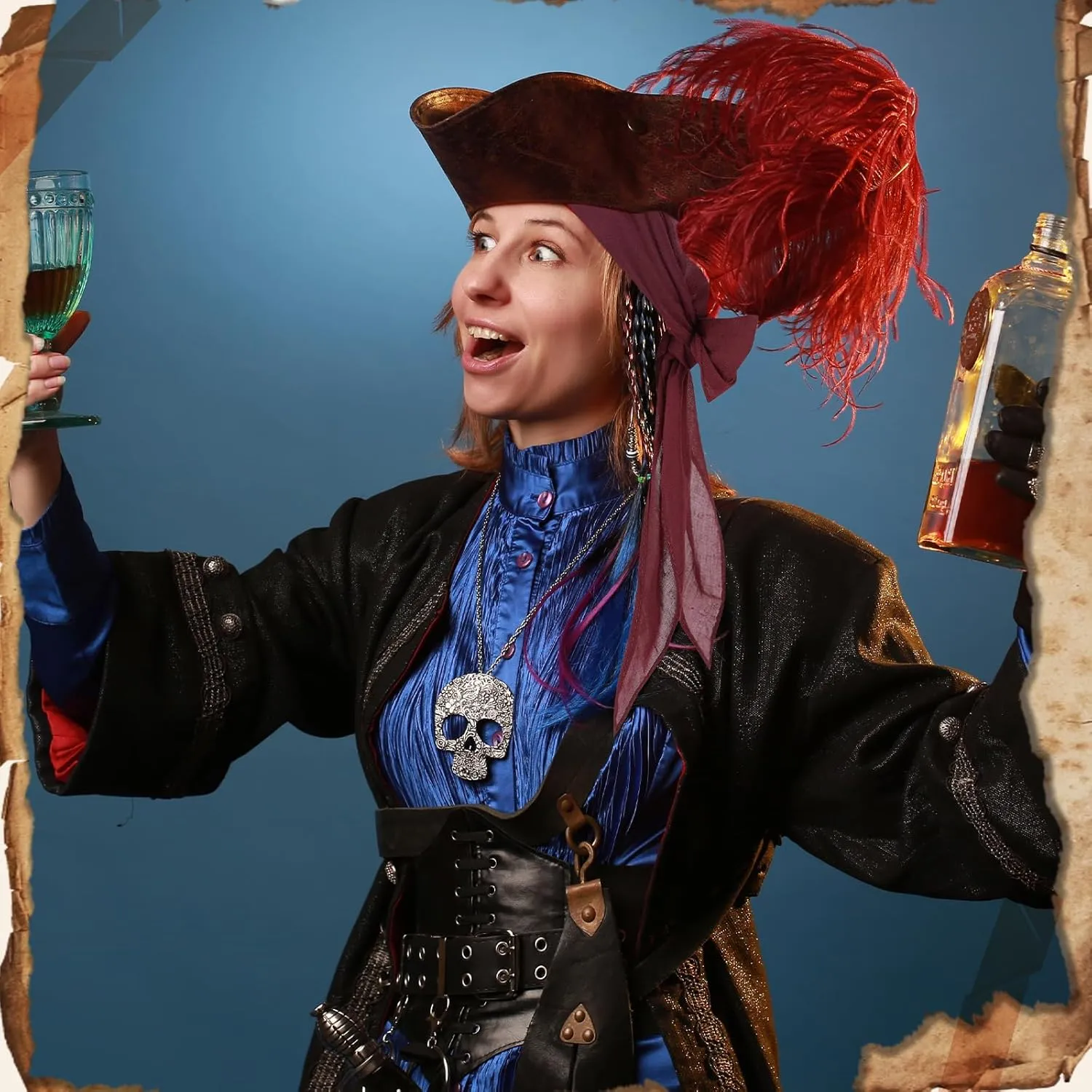 Pirate Costume Halloween Accessories - Head Scarf Hat, Waist Belt, Bandana Headband for Women Men - Renaissance Cosplay