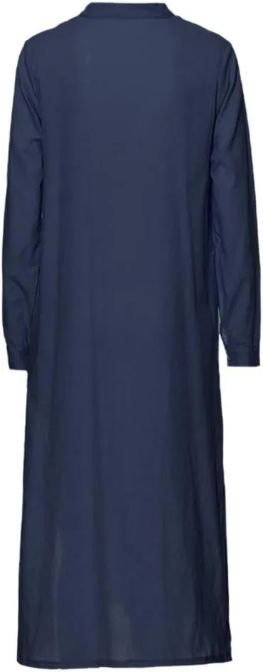 Plain Maxi Long Dress Women's Kaftan Cotton Long Sleeve Casaul Oversized Dress