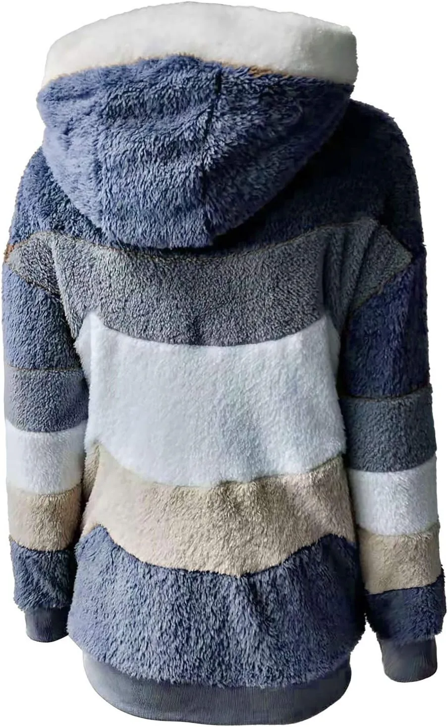 Plus Size Winter Coats for Women Fuzzy Fleece Sherpa Hooded Jacket with Pocket Colorblock Zip Up Coat Winter Warm Top