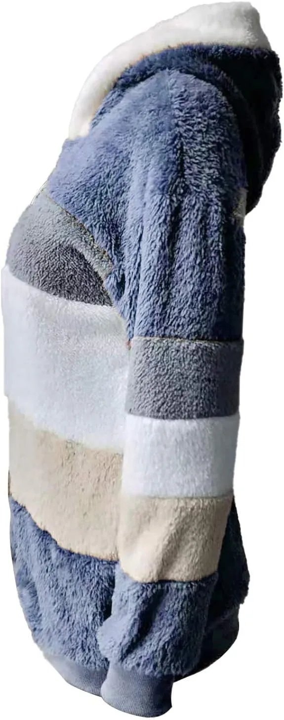 Plus Size Winter Coats for Women Fuzzy Fleece Sherpa Hooded Jacket with Pocket Colorblock Zip Up Coat Winter Warm Top