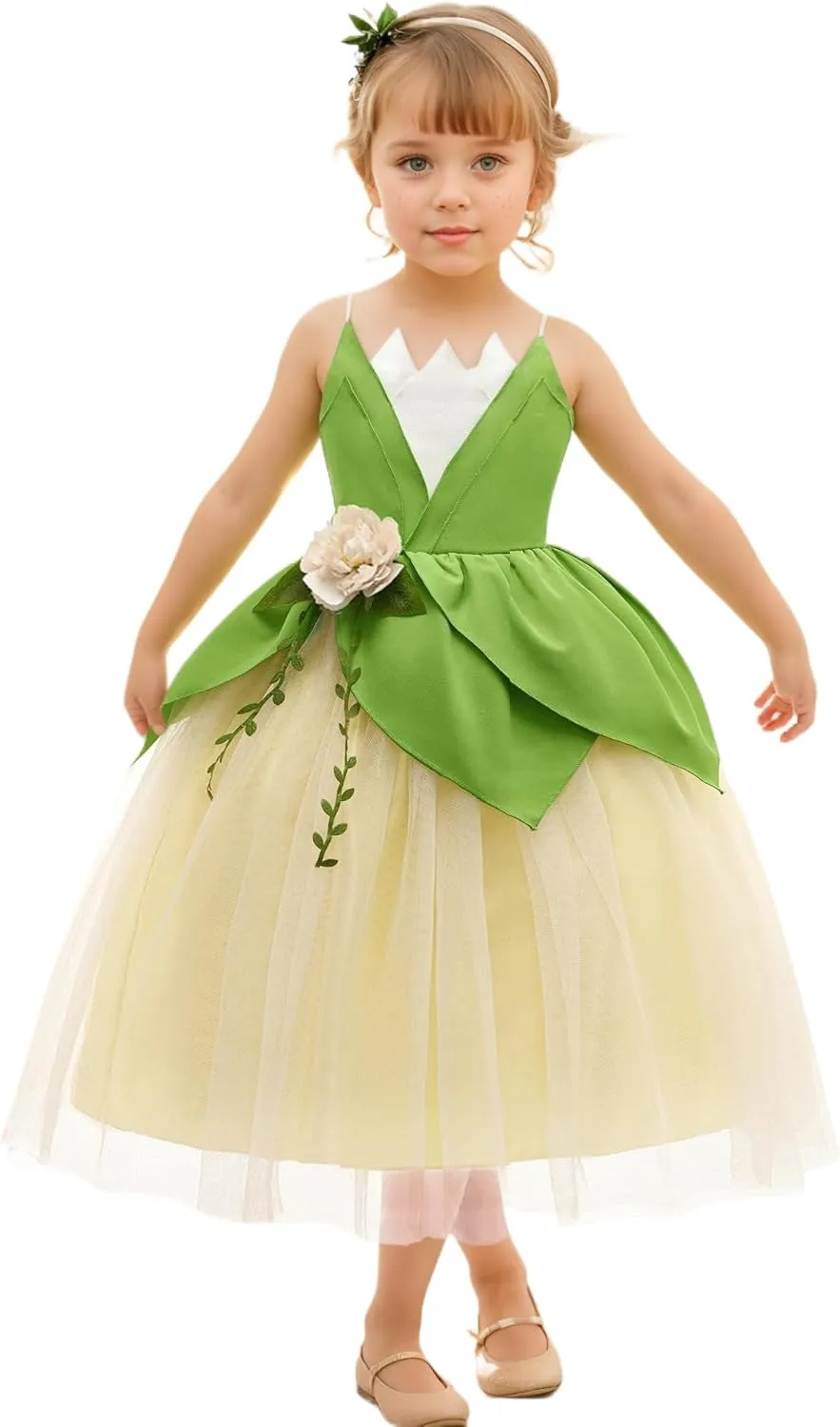 Princess Tiana Costume for Girls Green Frog Fairy Fancy Dress Halloween Birthday Party Outfits Clothes