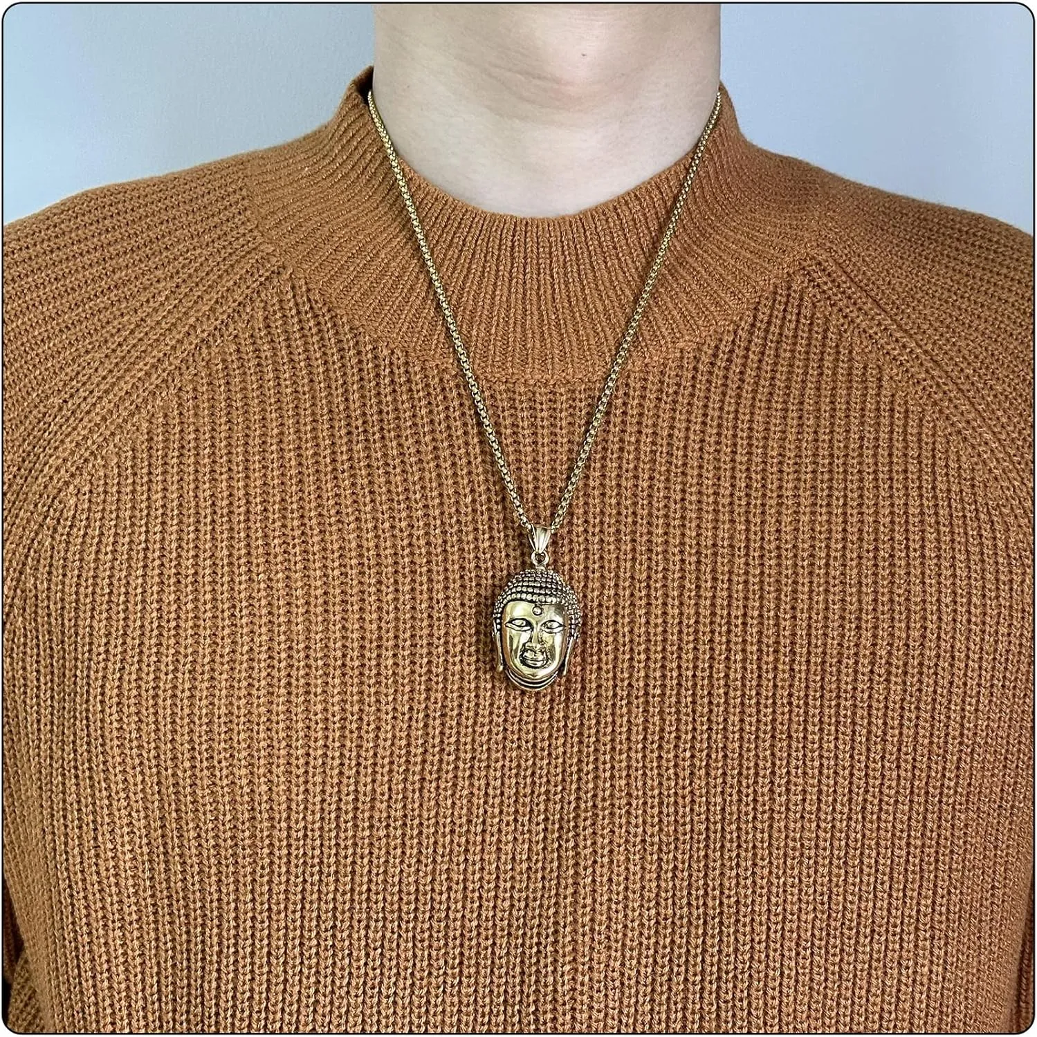 Punk Rock Stainless Steel Buddha Head Pendant Necklace
