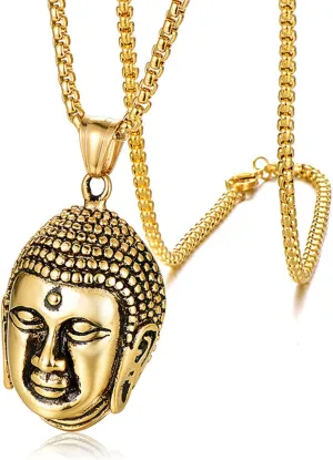 Punk Rock Stainless Steel Buddha Head Pendant Necklace