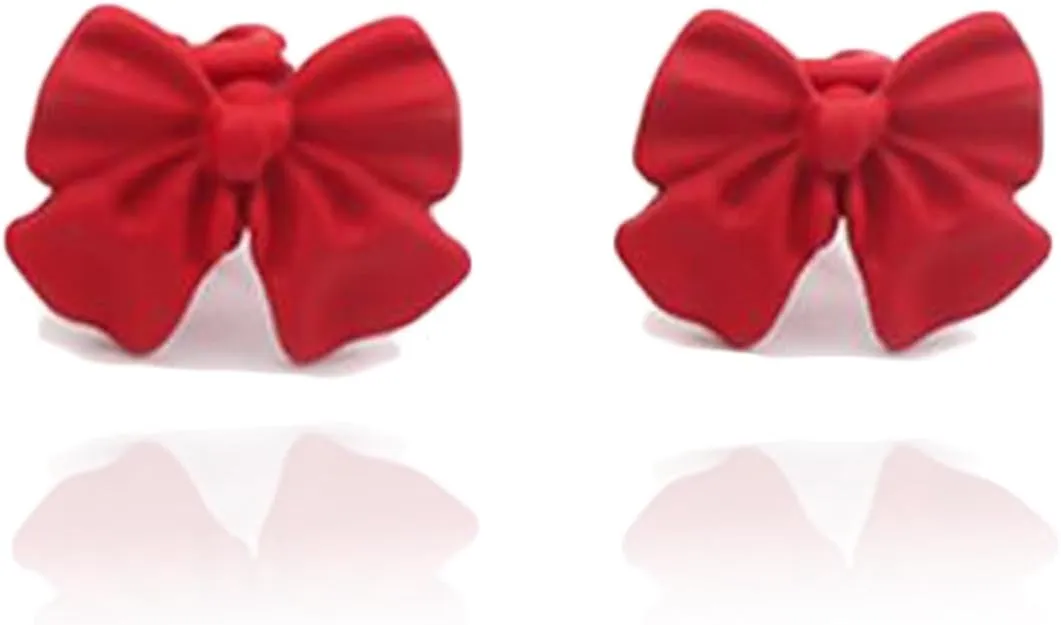 Red Clip On Earrings for Women Red Bow Tie Earrings Non Piercing Jewelry