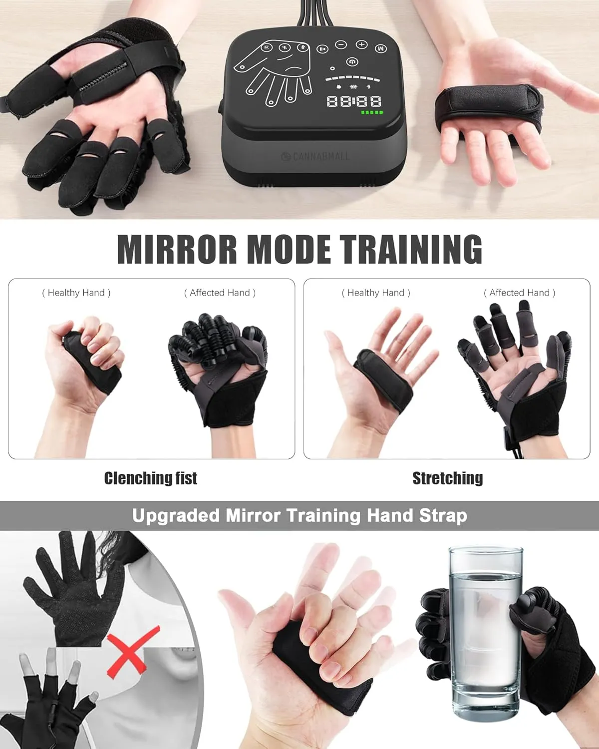 Rehabilitation Robot Gloves,Hemiplegia Hand Stroke Recovery Equipment,Adjustable Strength,Rechargeable Finger Rehab Training Device for Hemiplegia Arthritis Dysfunction Recovery Grey R-XL