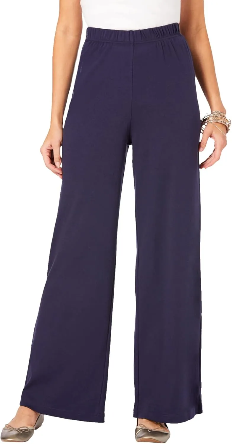 Roaman's Women's Plus Size Wide Leg Soft Knit Pant