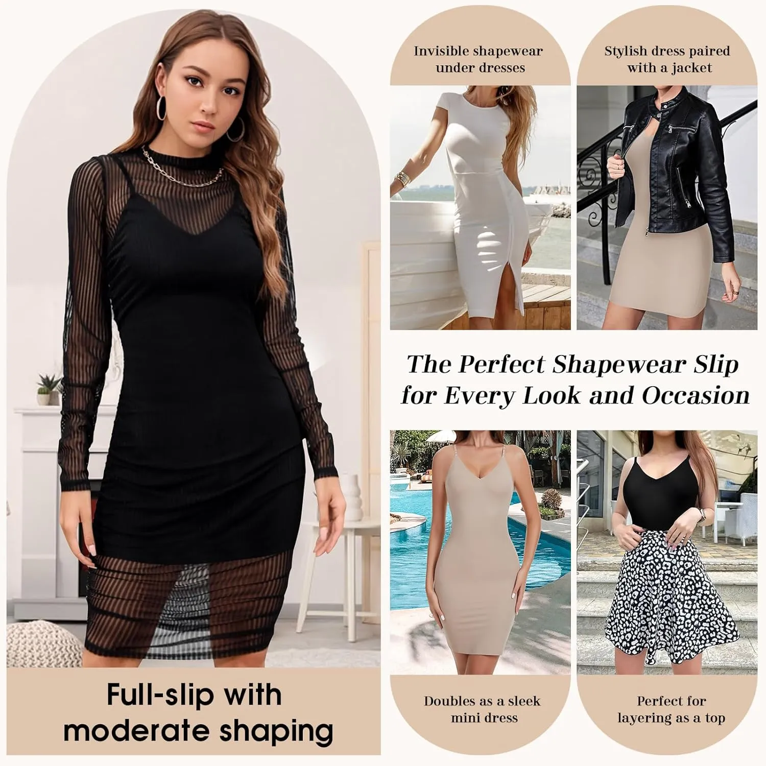 Shapewear Full Slip for Women Under Dress Tummy Control Slip Dress Deep V Shapewear for Women