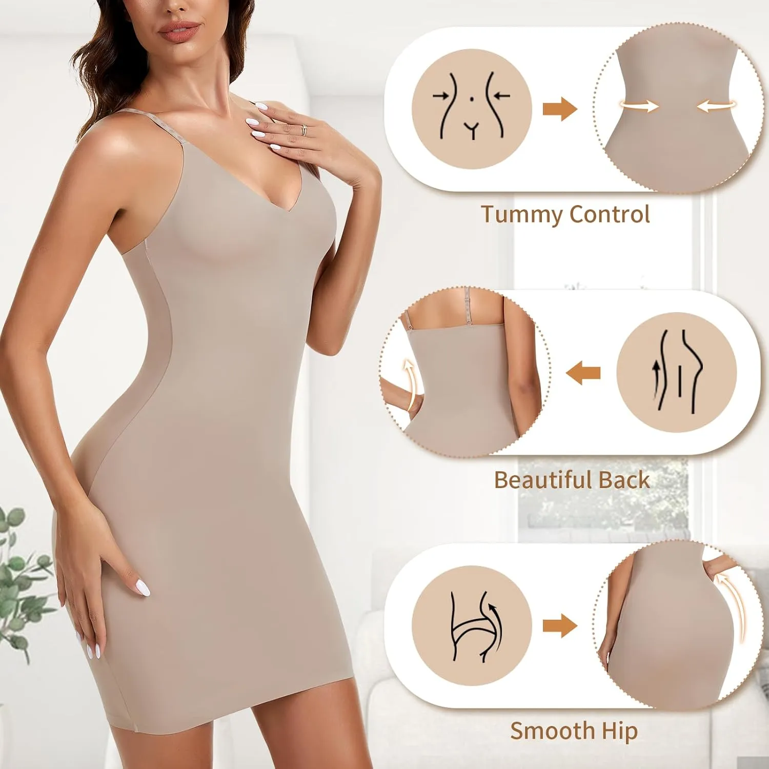 Shapewear Full Slip for Women Under Dress Tummy Control Slip Dress Deep V Shapewear for Women