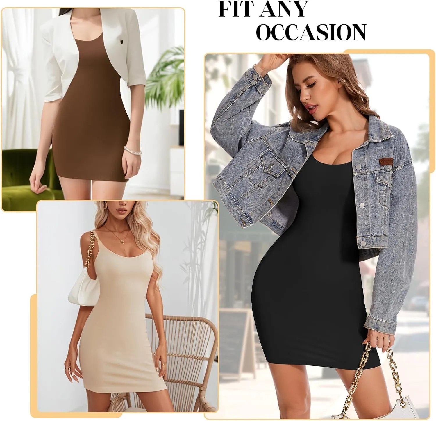 Shapewear Slip Dress for Women Full Slip Body Shaper Tummy Control Under Dress Seamless Spaghetti Strap