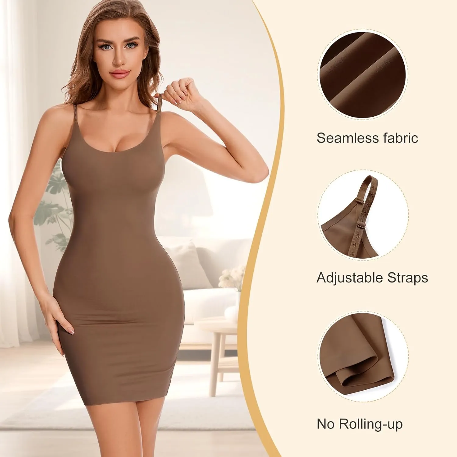 Shapewear Slip Dress for Women Full Slip Body Shaper Tummy Control Under Dress Seamless Spaghetti Strap