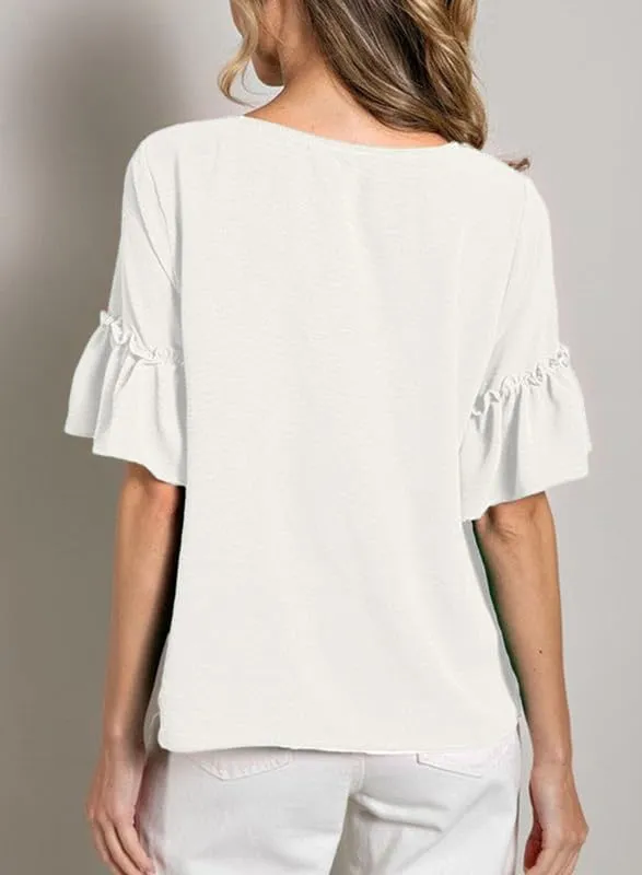SHEWIN Women's Blouses V Neck Ruffle Short Sleeve Shirts Tops Tunics