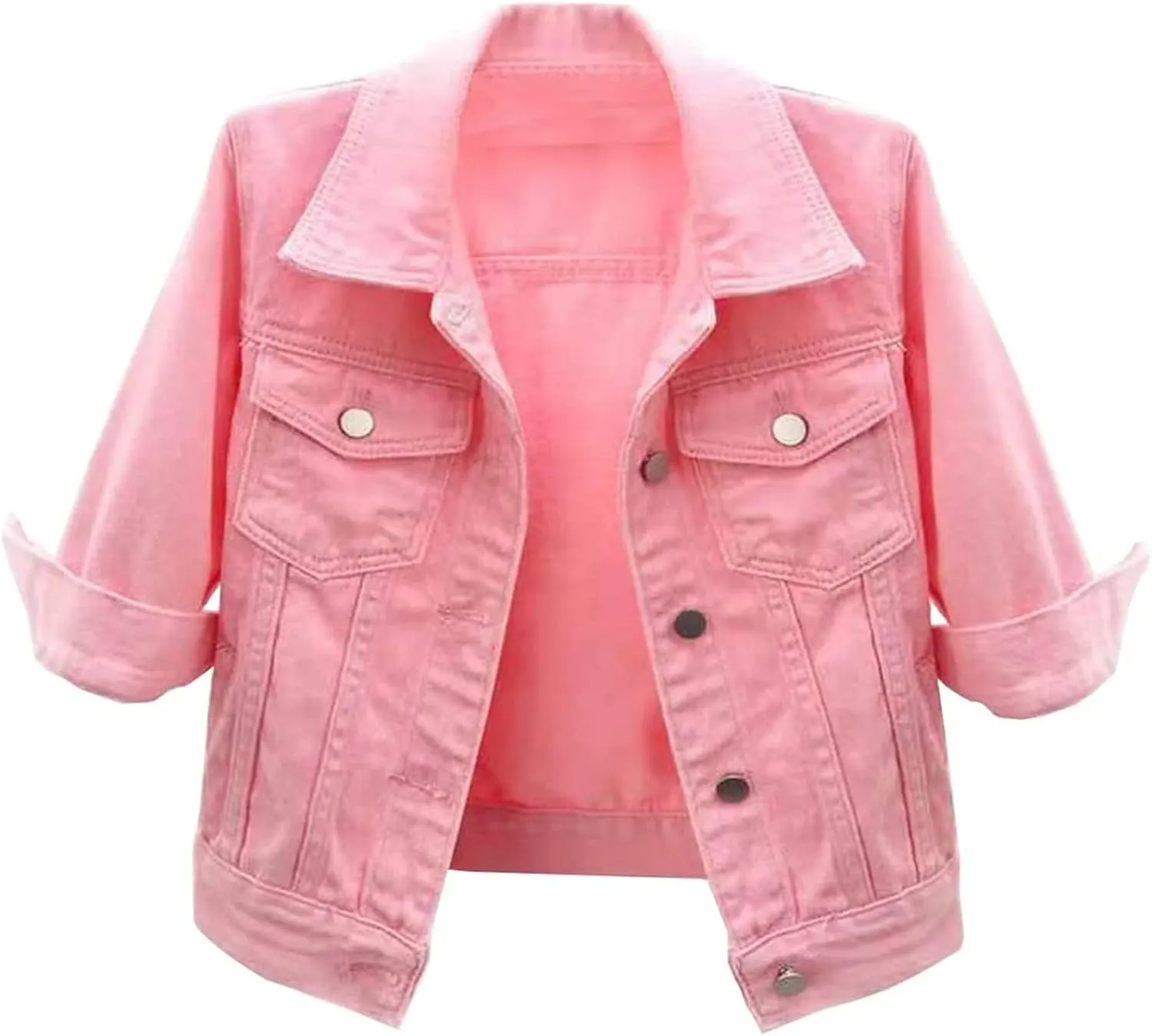 Short Sleeve Denim Jacket for Women Cropped Jean Jacket 3/4 Sleeve Short Jackets Button Down Crop Trucker Jean Coats