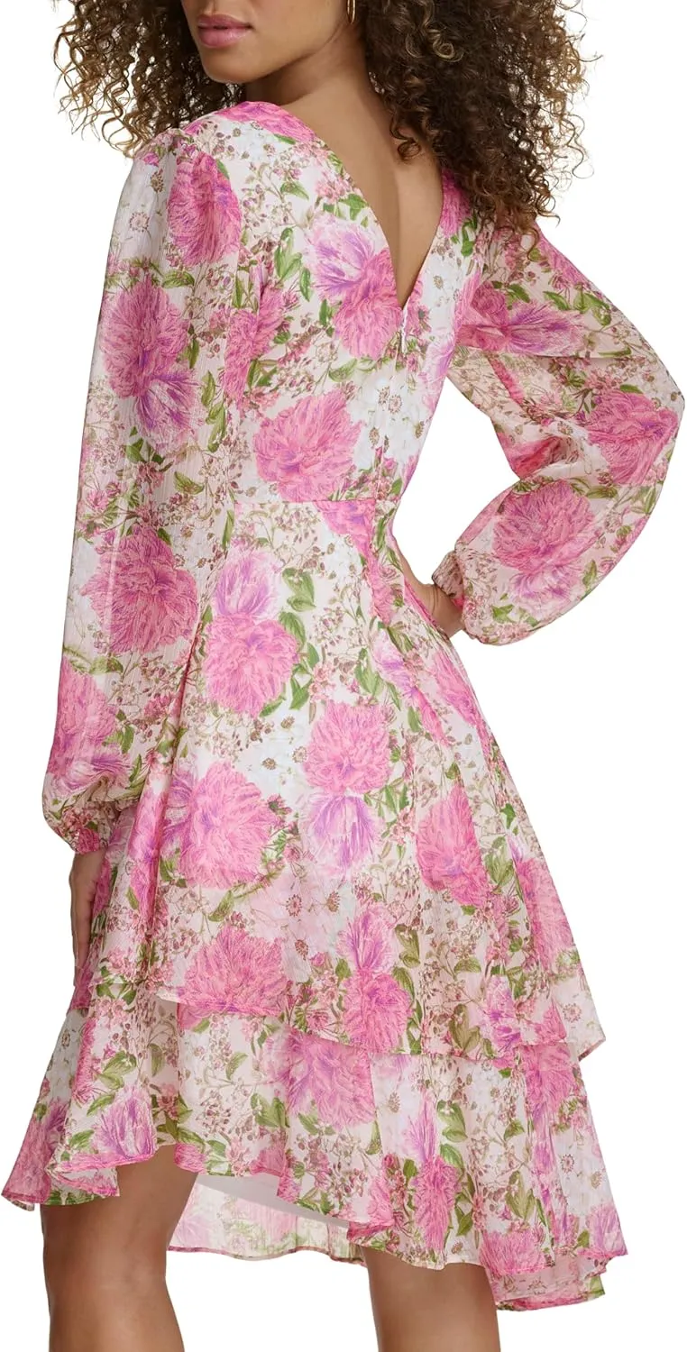 Siena Women's Floral Printed Long Sleeve Midi Dress