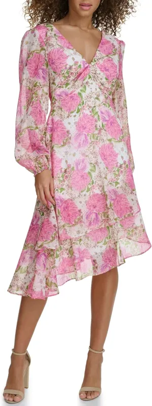 Siena Women's Floral Printed Long Sleeve Midi Dress