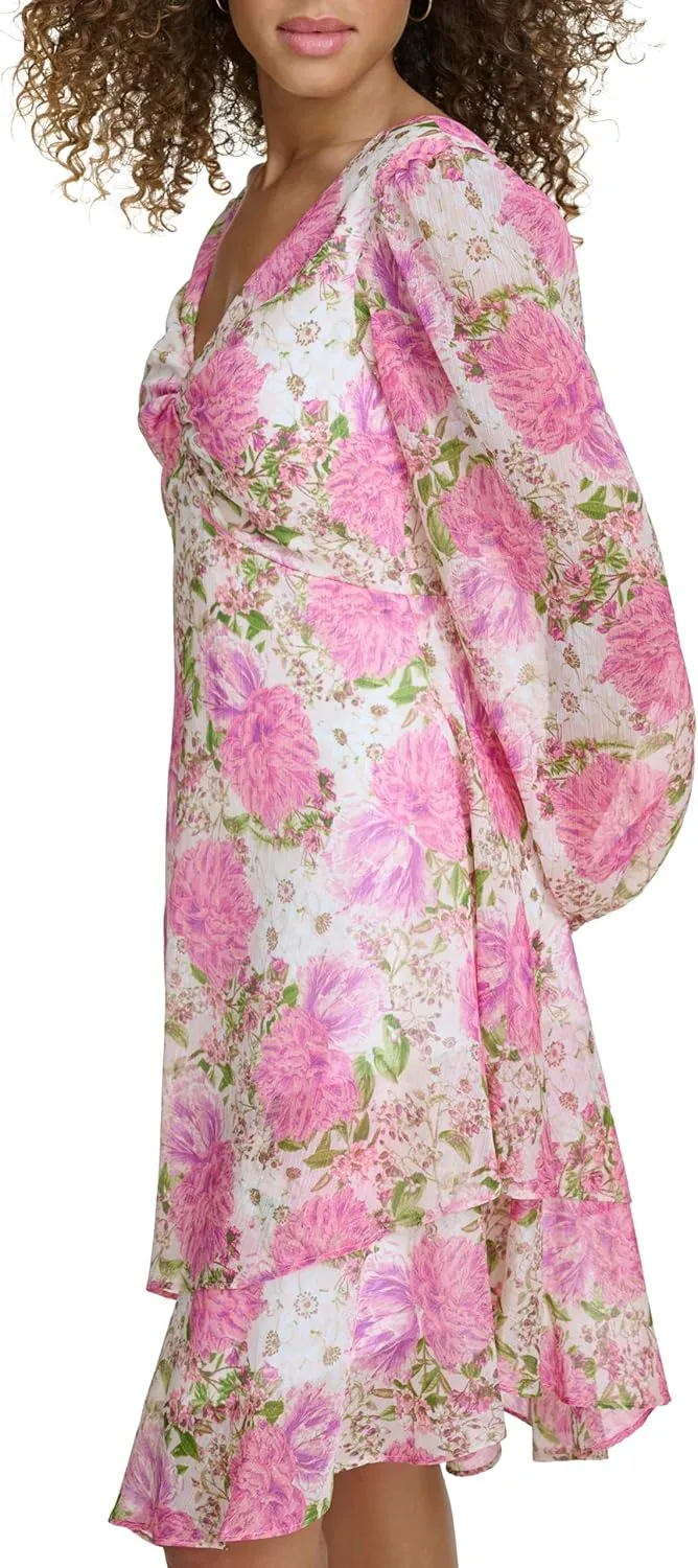 Siena Women's Floral Printed Long Sleeve Midi Dress