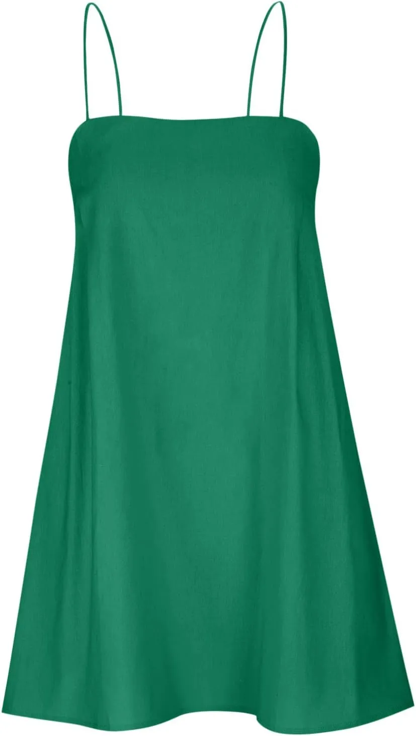 Sleeveless Slip Off Shoulder for Women Fall Summer Linen Mini Short Loose Fit Plain Dresses Women 2025 Trendy Y2K