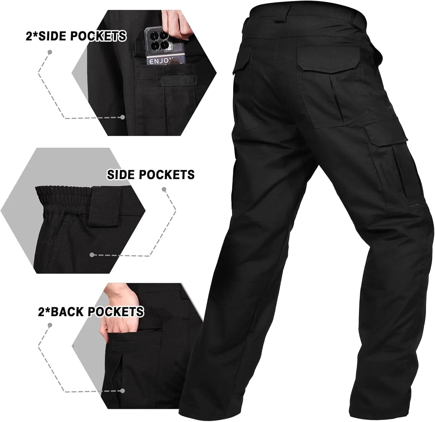 Soulsfeng Men's Work Pants Water Resistant Cargo Pants Outdoor Tactical Hiking Pants