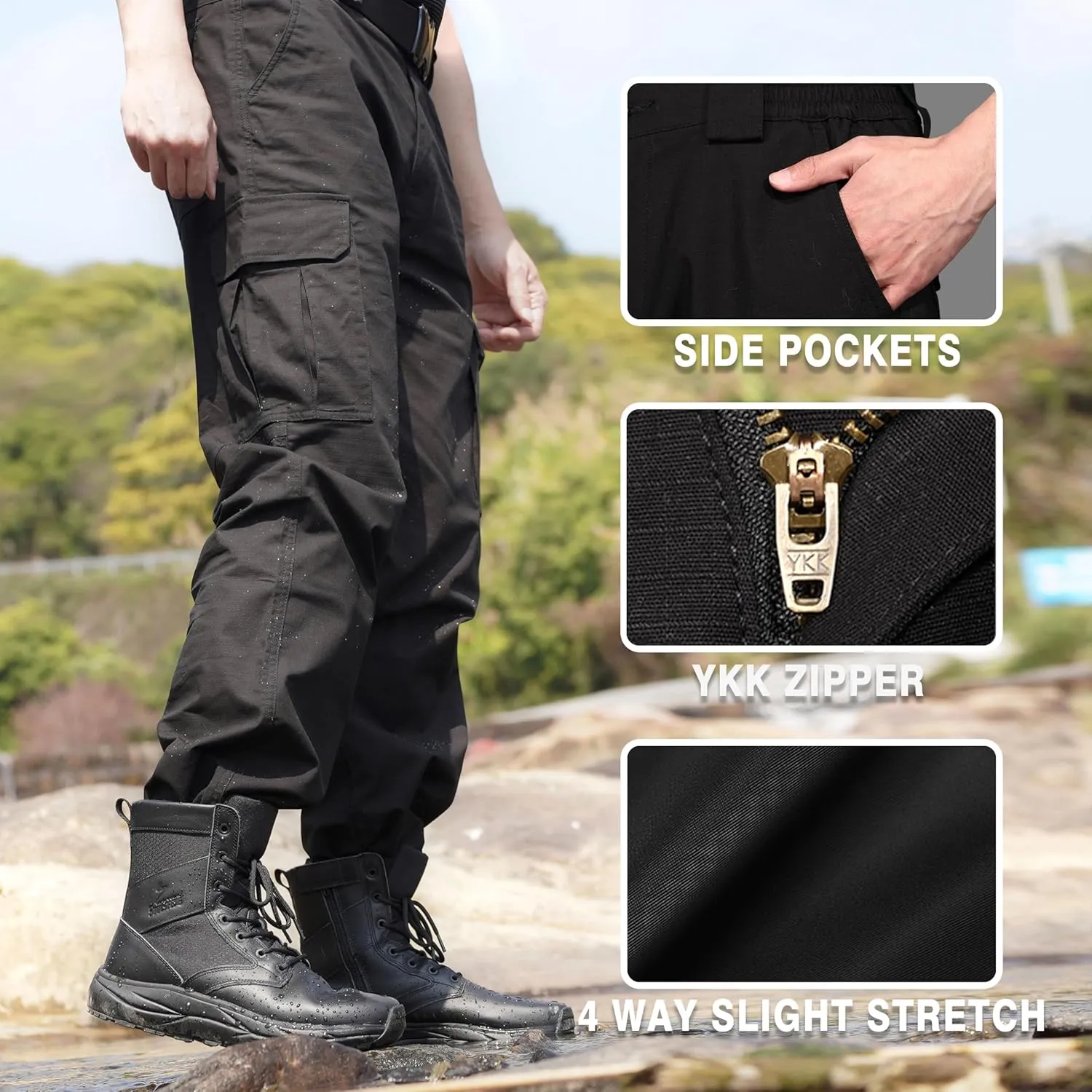 Soulsfeng Men's Work Pants Water Resistant Cargo Pants Outdoor Tactical Hiking Pants