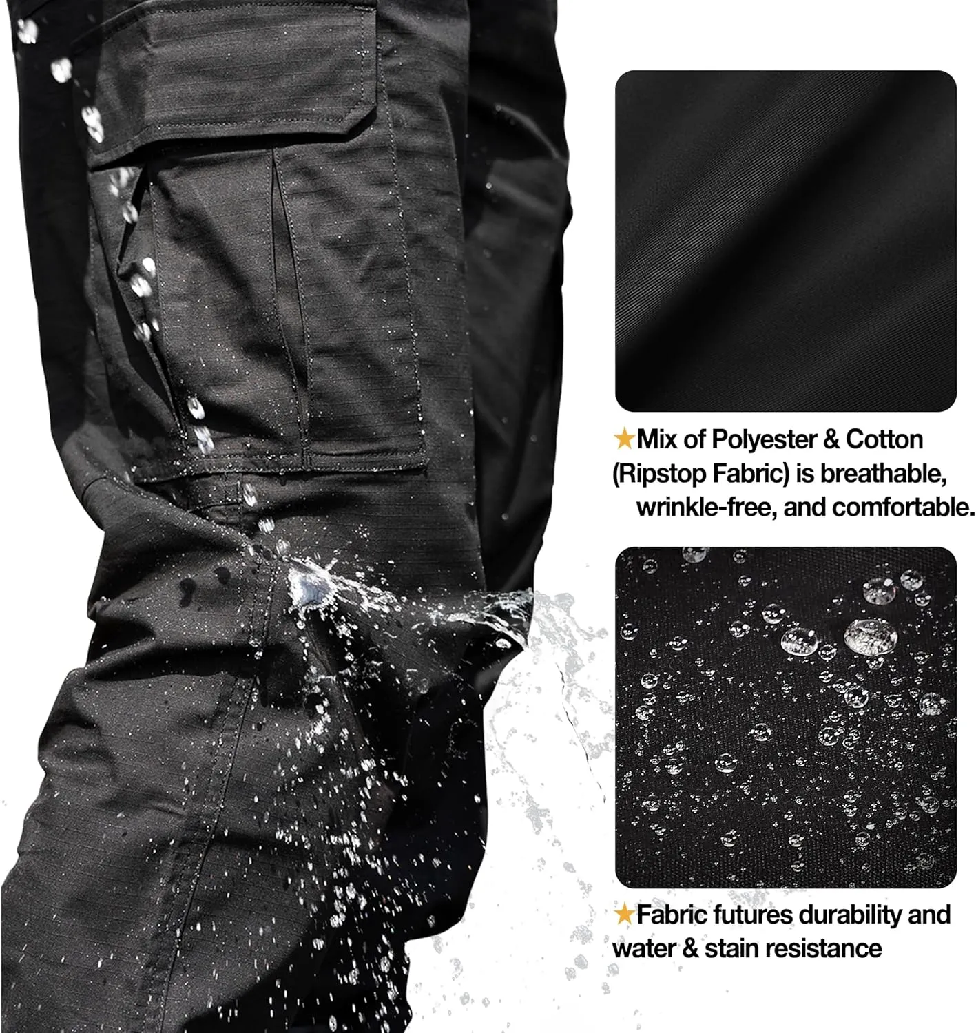 Soulsfeng Men's Work Pants Water Resistant Cargo Pants Outdoor Tactical Hiking Pants