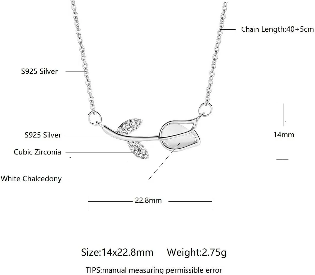 Sterling Silver White Chalcedony Tulip Flower Pendant Necklace