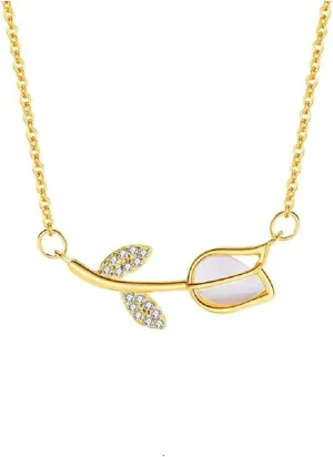 Sterling Silver White Chalcedony Tulip Flower Pendant Necklace