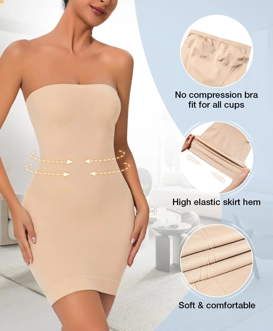 Strapless Shapewear for Women Full Slip shapewear dress Tummy Control slip for women under dress