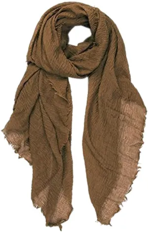 Summer Cotton Blend Crinkle Vintage Soft Scarf with Fringed Edges 35"  70"