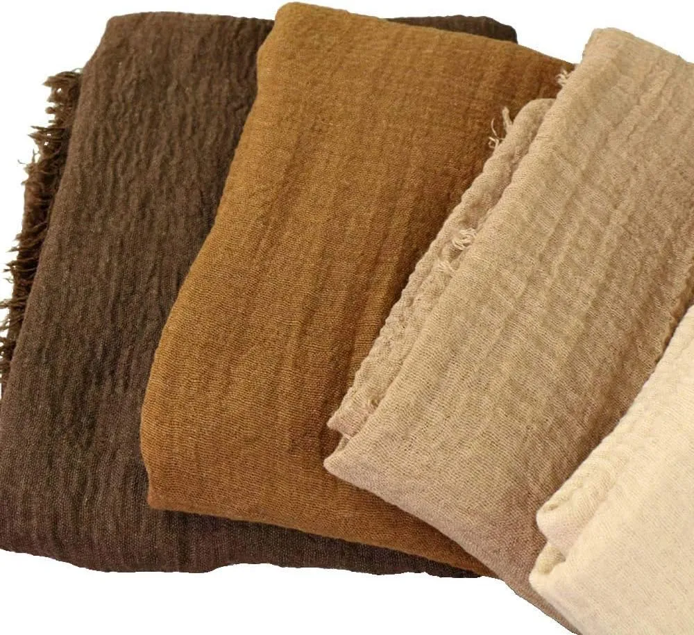 Summer Cotton Blend Crinkle Vintage Soft Scarf with Fringed Edges 35"  70"