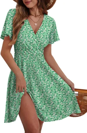 Summer Dresses for Women 2025 Spring Break Essentials Floral Sundresses Elegant Classy Dress Vacation Clothes Fashion Casual Outfit Plus Size Green Floral Medium