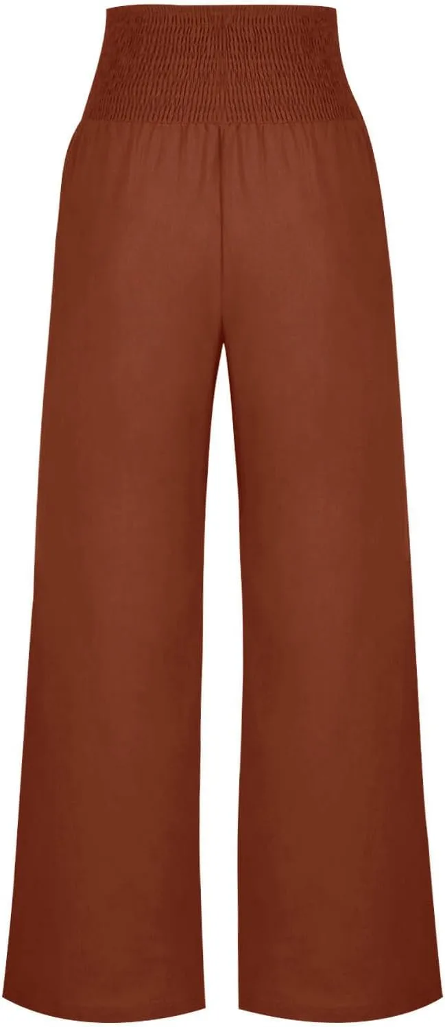 Summer Pants for Women 2024 Wide Leg Pants High Waisted Palazzo Pants Loose Flowy Pants Boho Beach Pants with Pockets