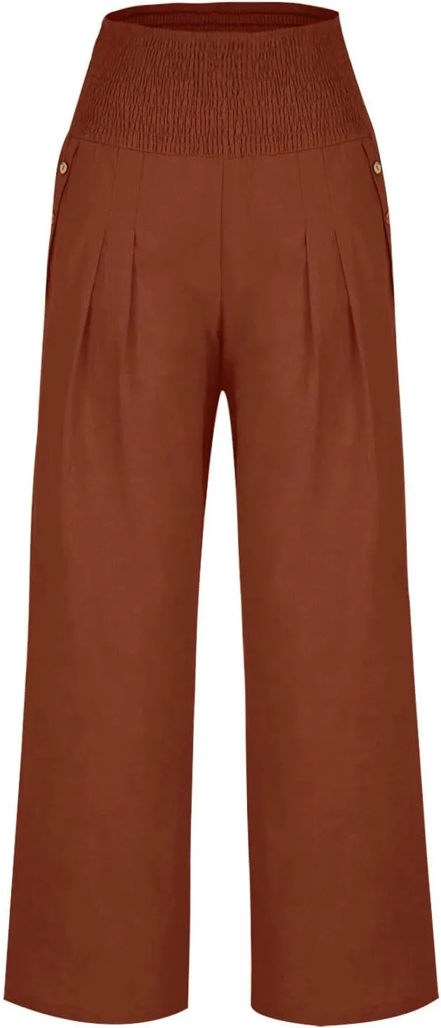 Summer Pants for Women 2024 Wide Leg Pants High Waisted Palazzo Pants Loose Flowy Pants Boho Beach Pants with Pockets