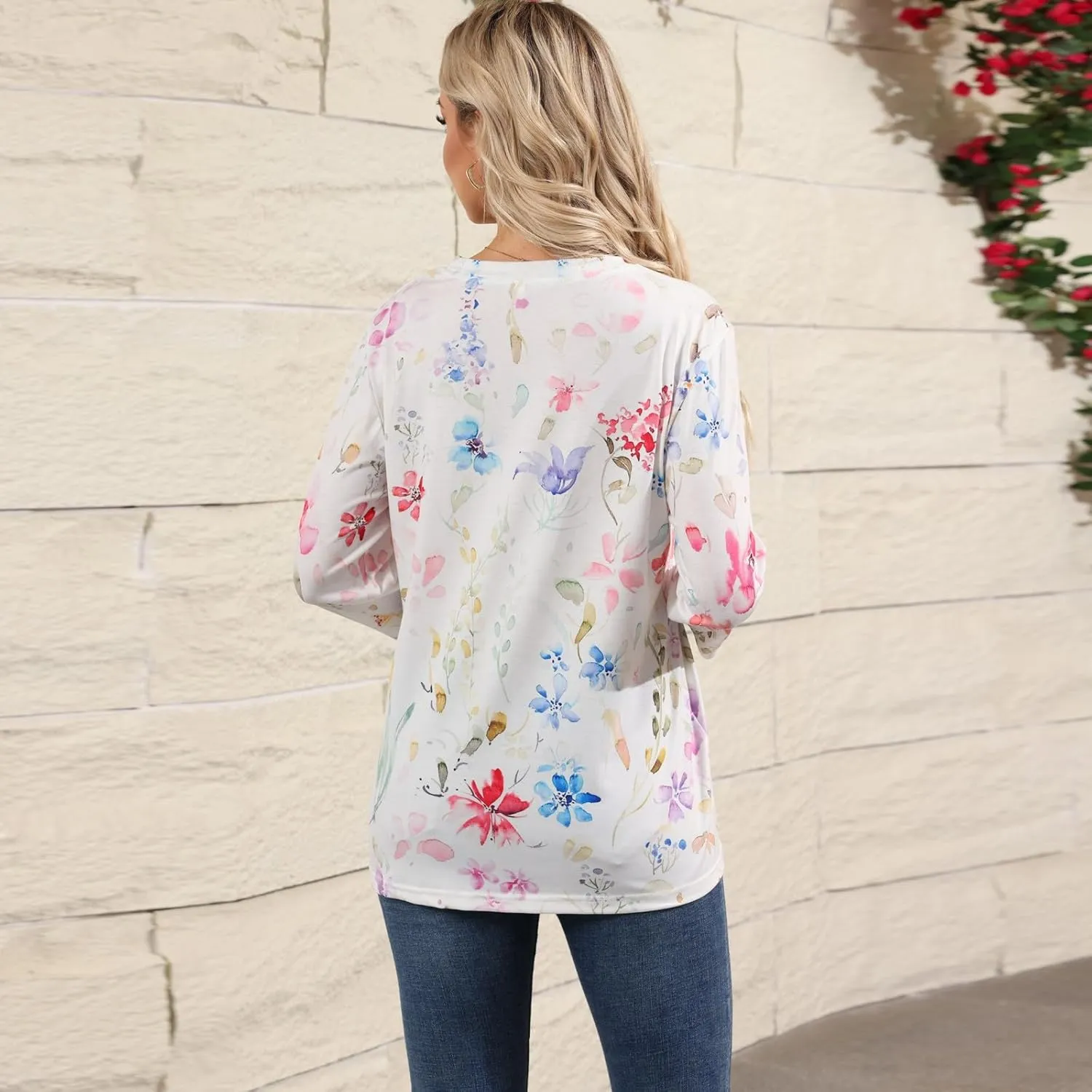 Summer Shirts for Women 3/4 Length Sleeve Crewneck Tops Trendy Loose Casual Printed Three Quarter Cute Blouse