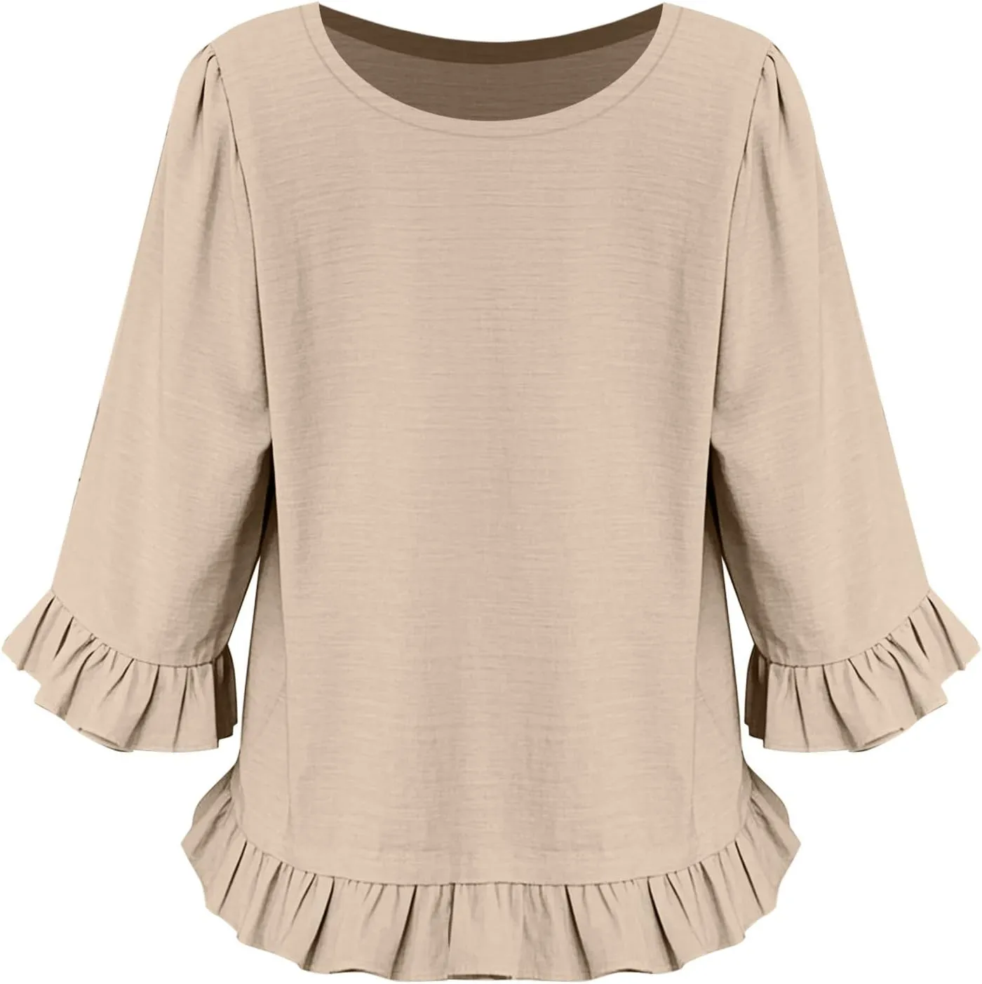 Summer Tops for Seniors 3/4 Sleeve Tops Cute Lightweight Ruffle Sleeve Shirts Loose Fit Solid Color Daily Wear Blouses