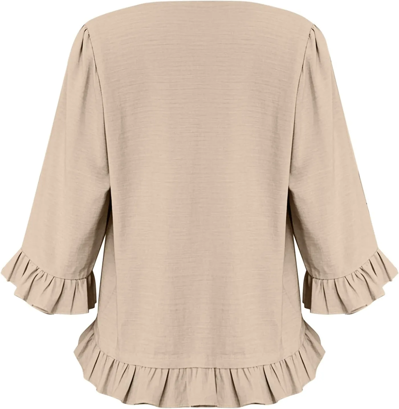 Summer Tops for Seniors 3/4 Sleeve Tops Cute Lightweight Ruffle Sleeve Shirts Loose Fit Solid Color Daily Wear Blouses
