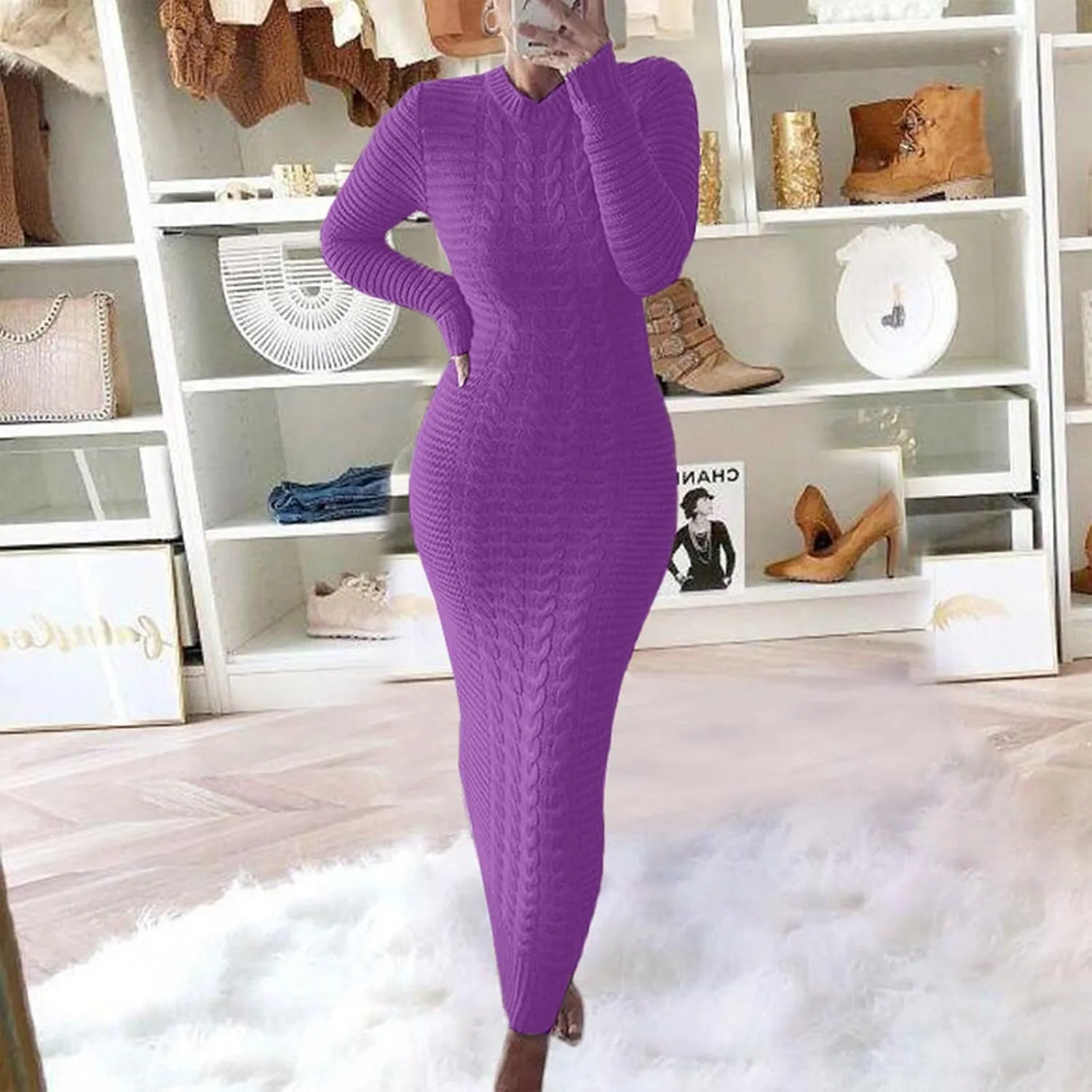 Sweater Dresses for Women,Sexy Bodycon Long Sleeve Dress for Winter Plus Size Pullover Dress for Party Evening