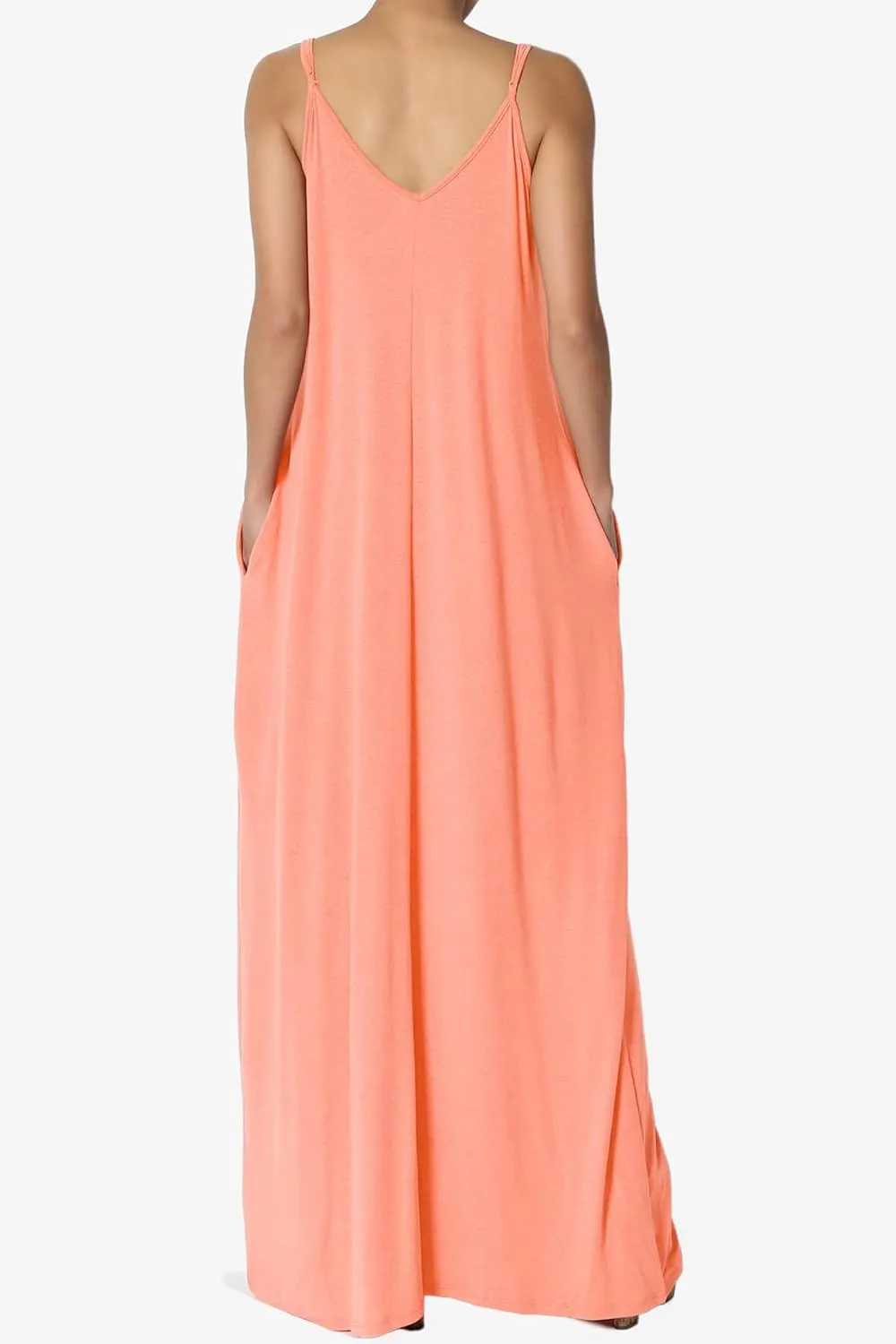 TheMogan Women's Casual V-Neck Draped Jersey Cami Long Maxi Dress W Pocket Summer Beach