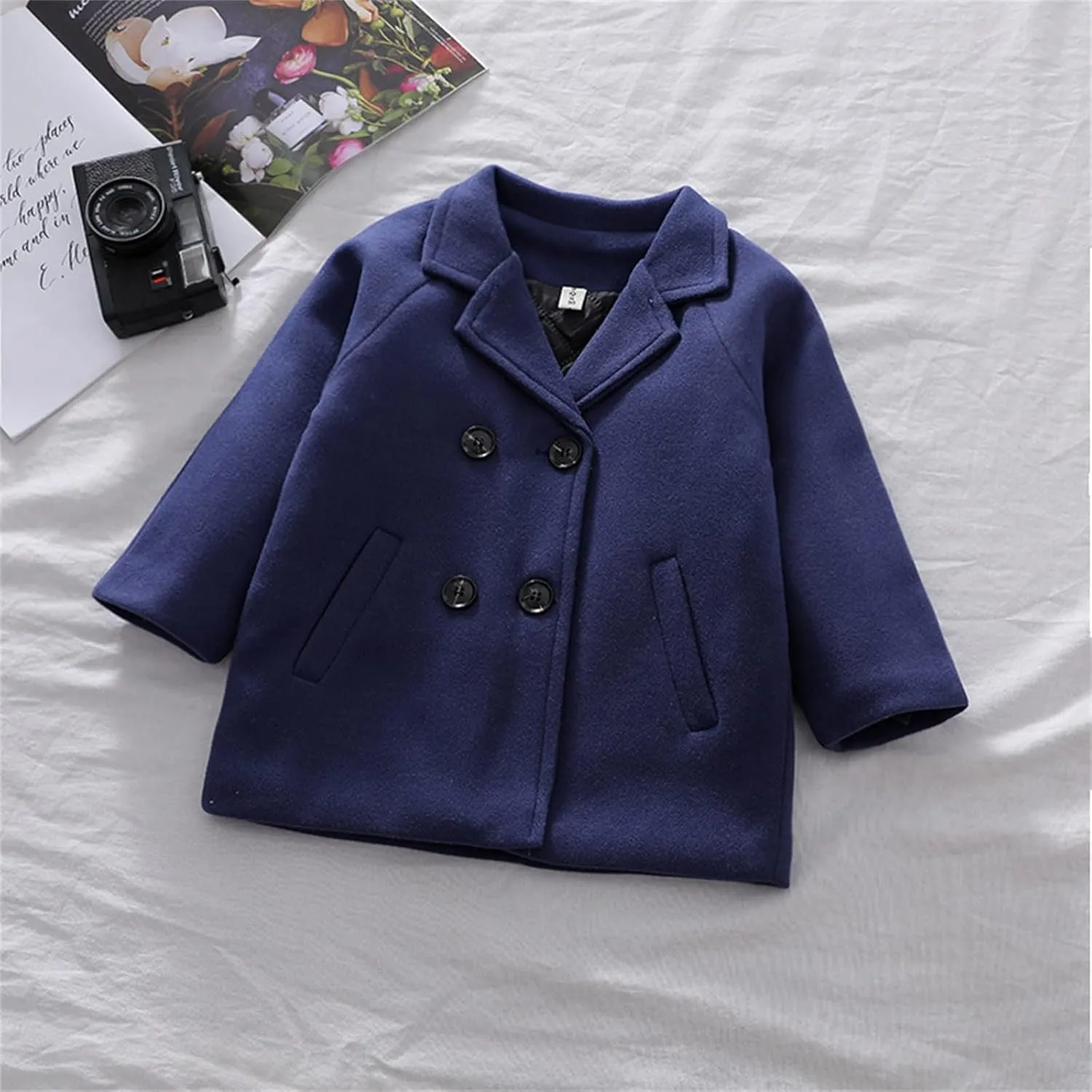 Toddler Kids Coat Elegant Double Breasted Wool Blend Over Coat Baby Boys Girls Trench Coat Jacket Christmas Outfit